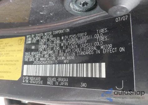 2008 Toyota Highlander Limited from USA, damaged, VIN JTEDS42A682006115